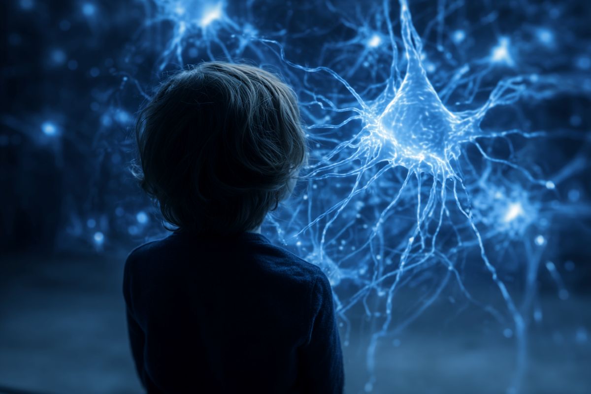 This shows a child looking at a neuron.