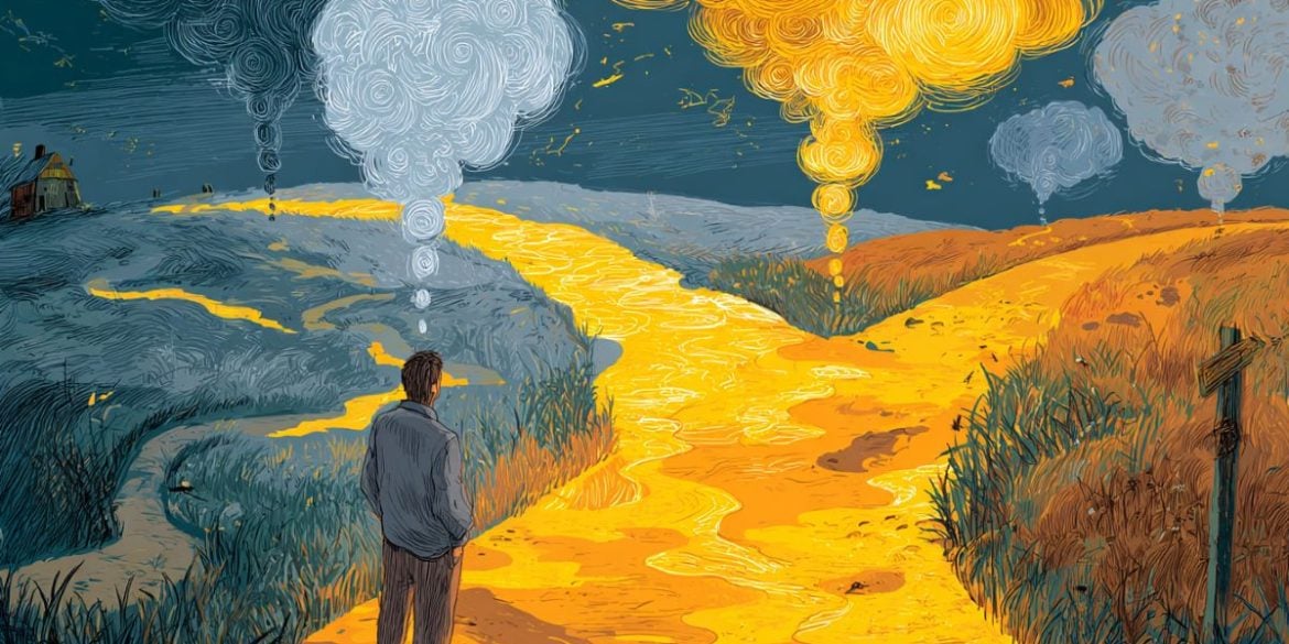 This shows a person at a crossroads.