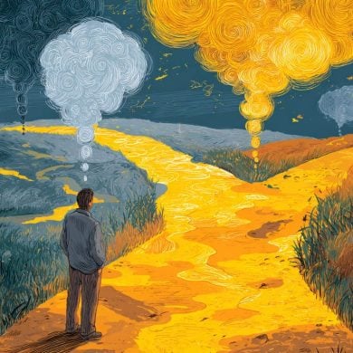 This shows a person at a crossroads.