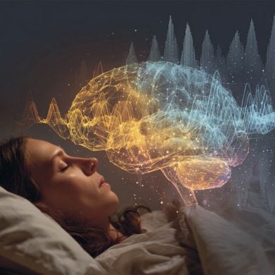 This shows a sleeping woman and a brain.