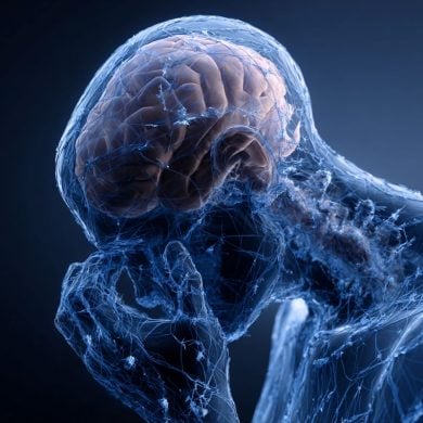 This shows the outline of a stressed person and a brain.