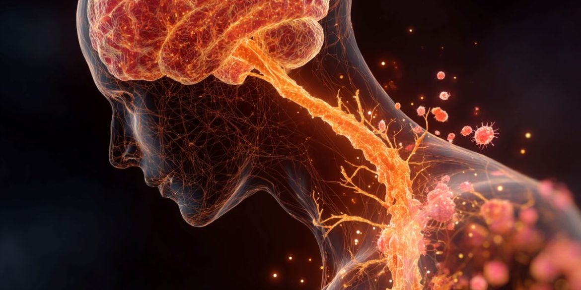 This shows the outline of a person and an inflamed brain.