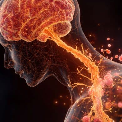 This shows the outline of a person and an inflamed brain.