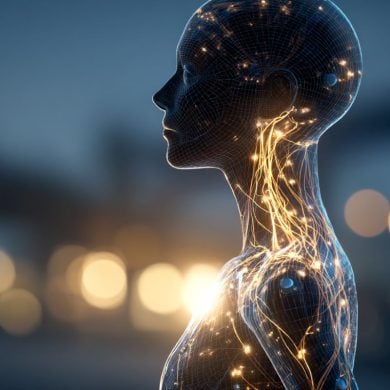 This shows the glowing outline of a woman.