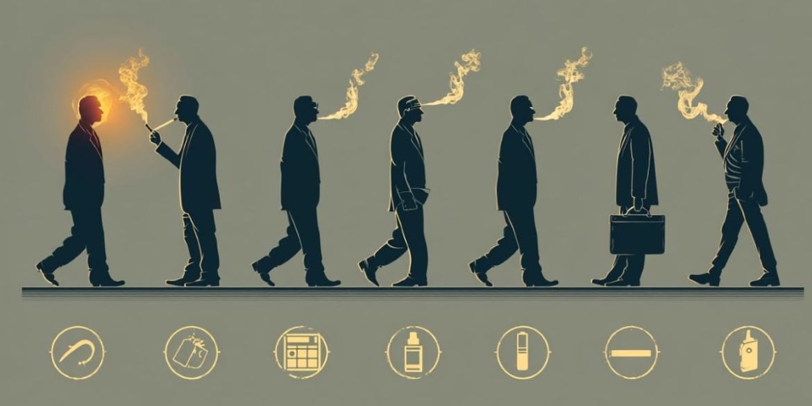 This shows people walking and smoking in an infographic style.