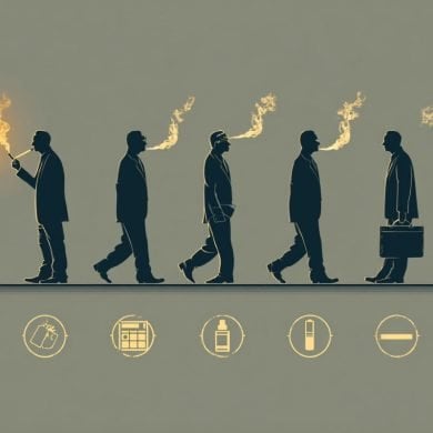 This shows people walking and smoking in an infographic style.