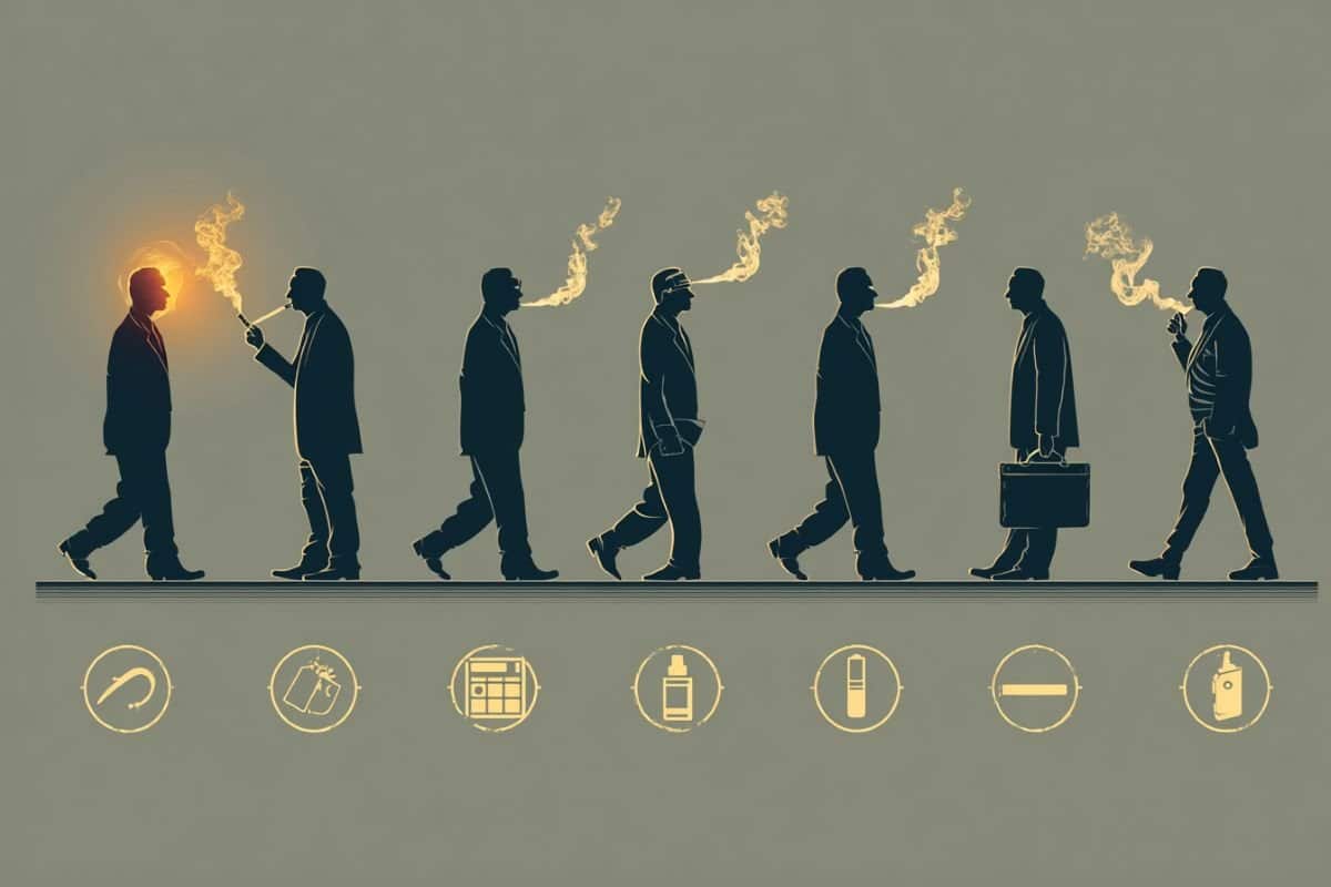 This shows people walking and smoking in an infographic style.