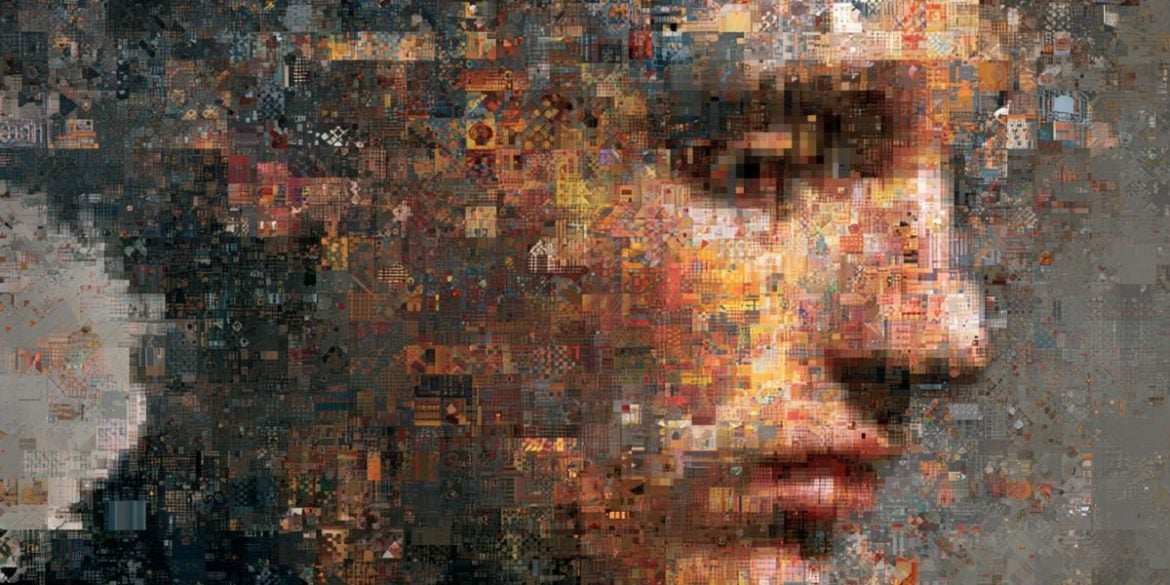 This shows a blurry head made up of tiny images.