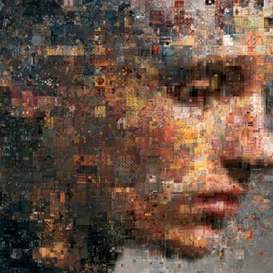 This shows a blurry head made up of tiny images.