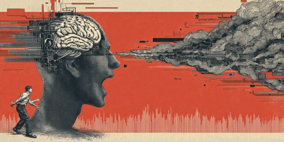 This shows the outline of a person, a brain, and speech bubbles.