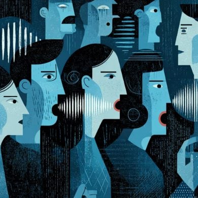 This shows people and robots talking.