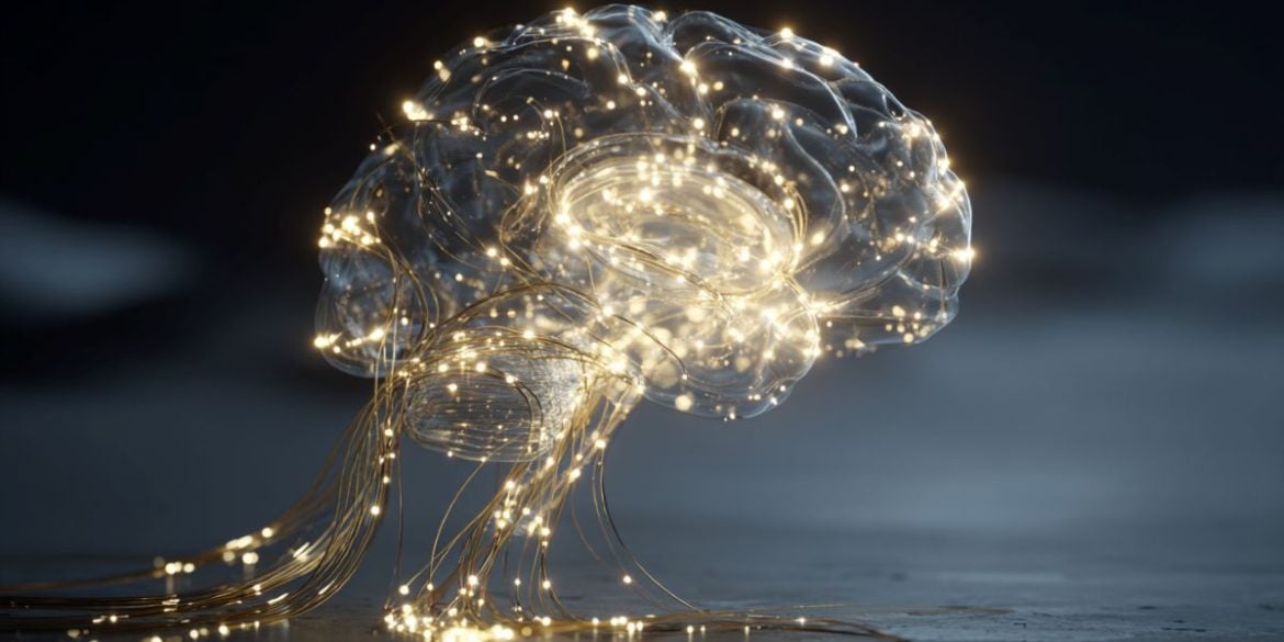 This shows a brain with a network of lights.