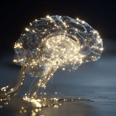This shows a brain with a network of lights.