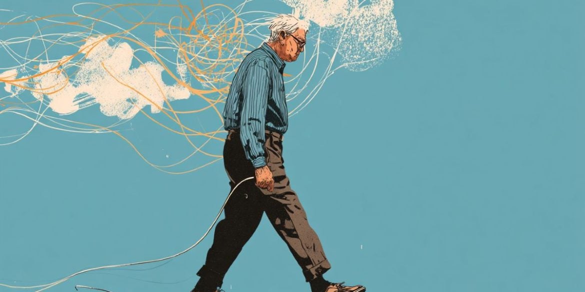 This shows an older person walking in a stoop.