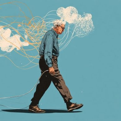 This shows an older person walking in a stoop.