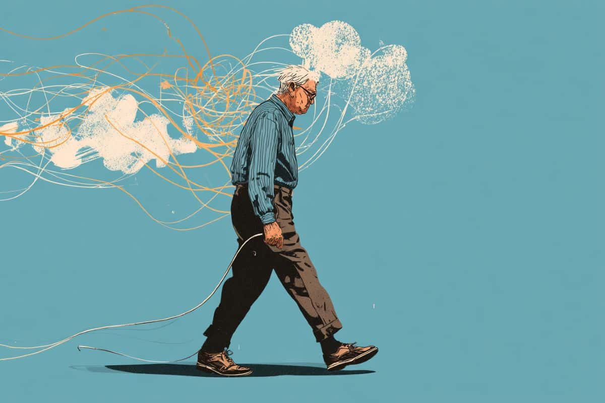 This shows an older person walking in a stoop.