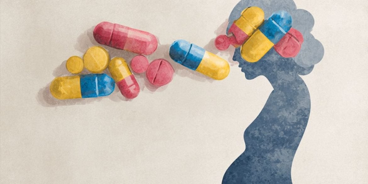 This shows a pregnant woman and pills.