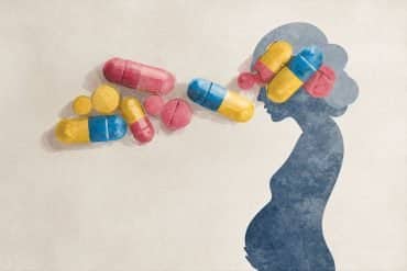 This shows a pregnant woman and pills.