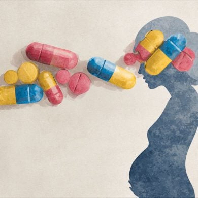 This shows a pregnant woman and pills.