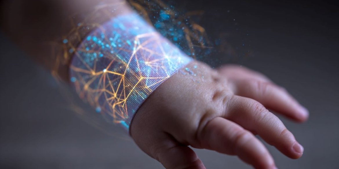 This shows a baby's hand and wrist monitor.