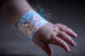 This shows a baby's hand and wrist monitor.