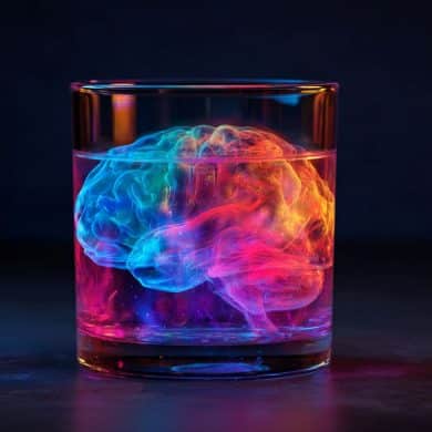 This shows a brain in a scotch glass.