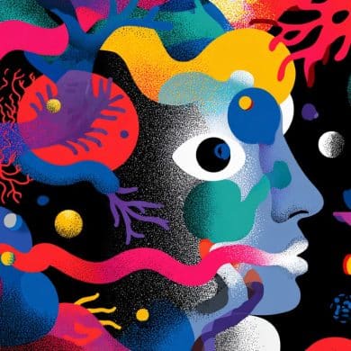 This shows a head surrounded by bright colors.