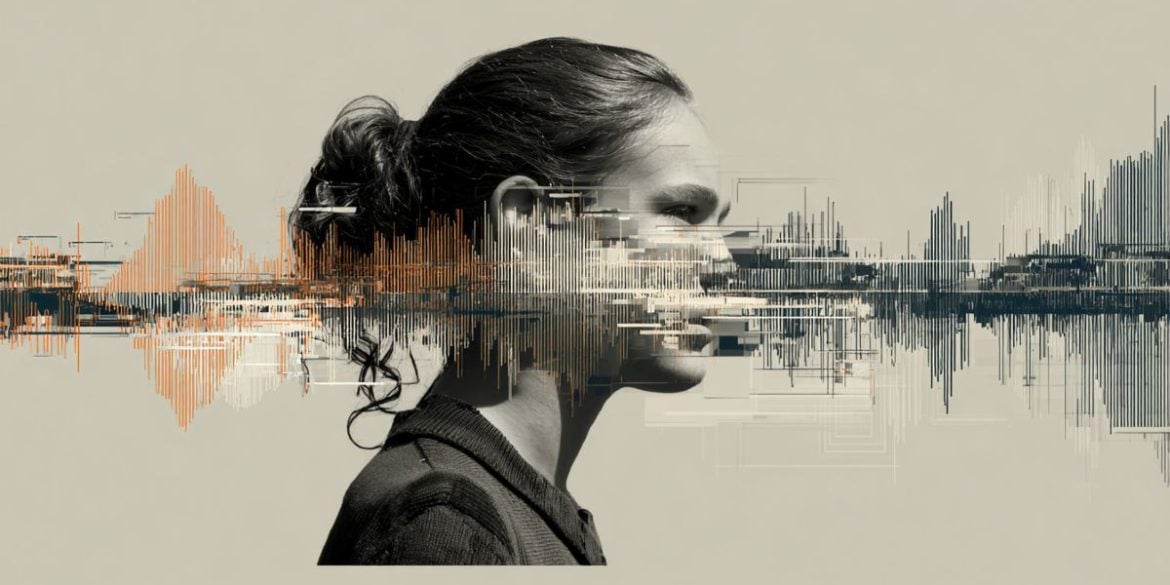 This shows a woman's head an what looks like a sound wave.