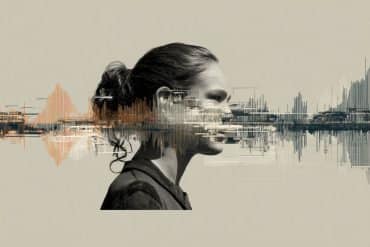 This shows a woman's head an what looks like a sound wave.