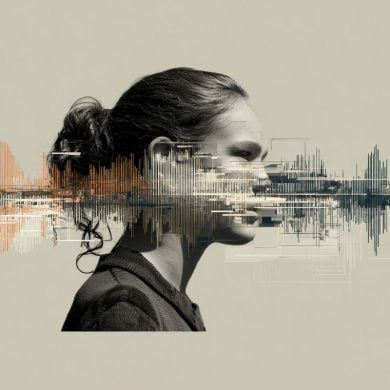 This shows a woman's head an what looks like a sound wave.