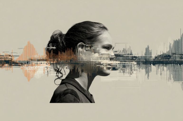 This shows a woman's head an what looks like a sound wave.