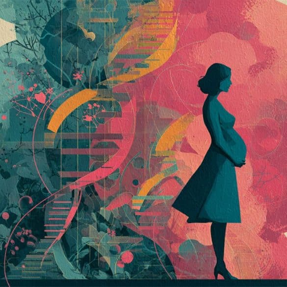 This shows a pregnant woman, pills and DNA.