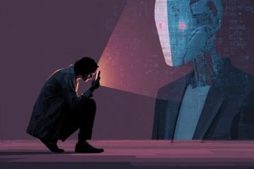 This shows a robotic looking person, representing a chatbot.