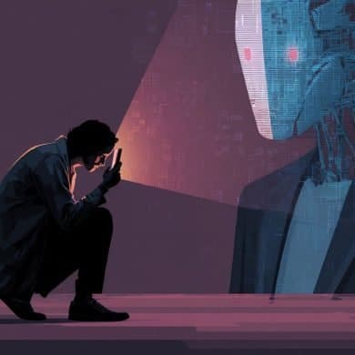 This shows a robotic looking person, representing a chatbot.