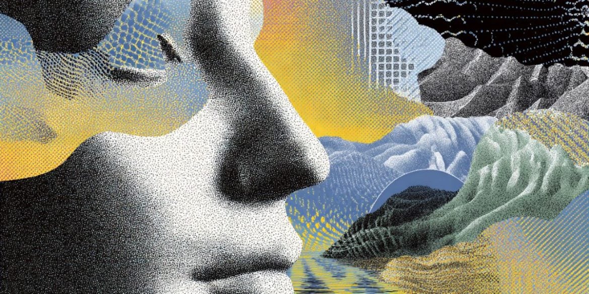 This shows a face, a brain, and abstract images.