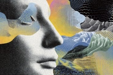 This shows a face, a brain, and abstract images.