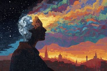 This shows the outline of a person with whisps of color coming from their head.