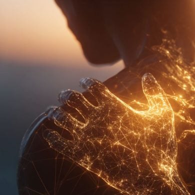 This shows a hand touching a shoulder.