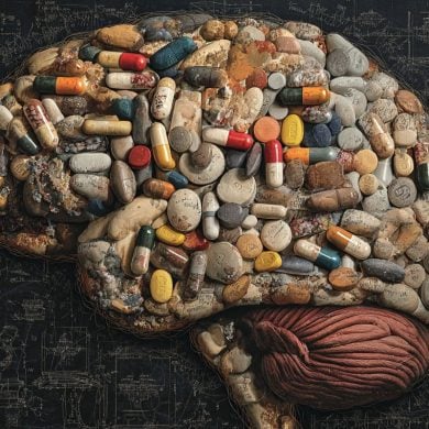 This shows a brain made of pills.