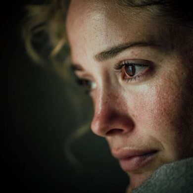 This shows an upset woman.