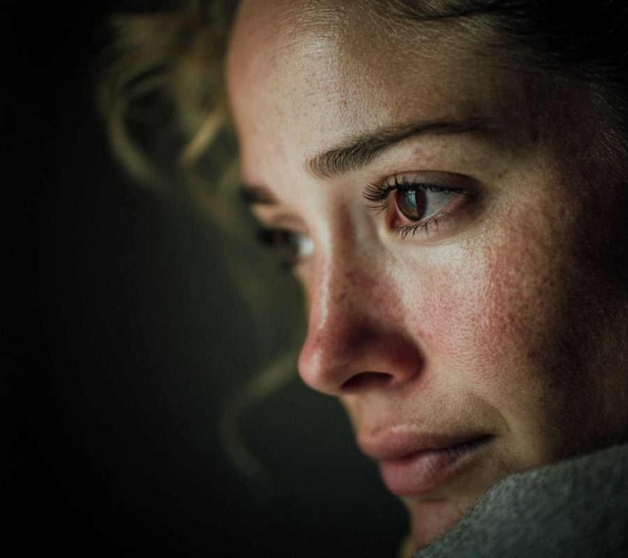 This shows an upset woman.