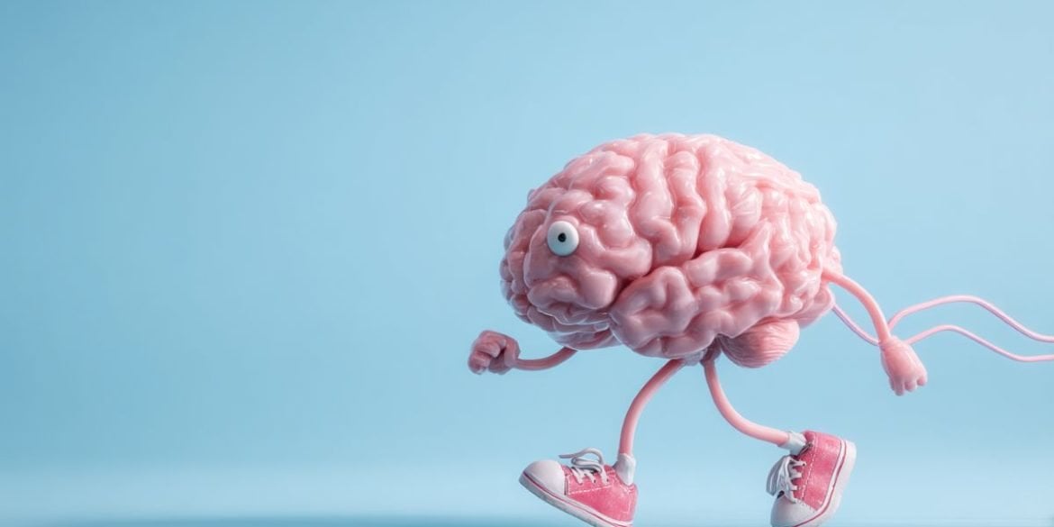 This shows a cartoon brain in running shoes.