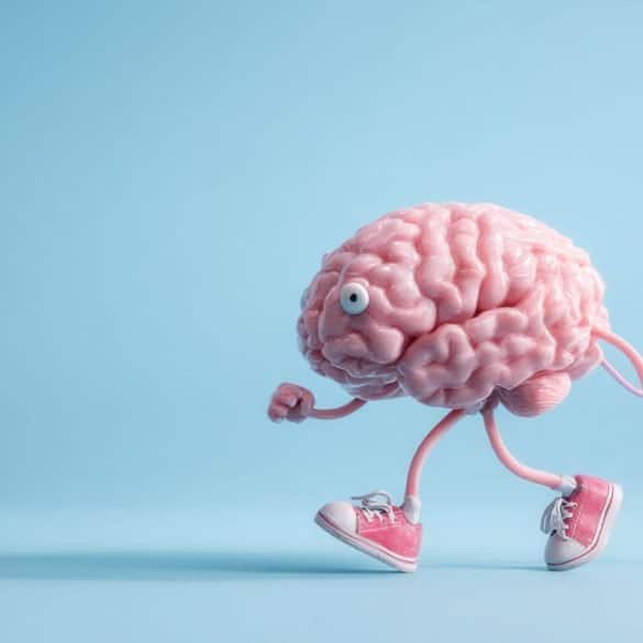 This shows a cartoon brain in running shoes.