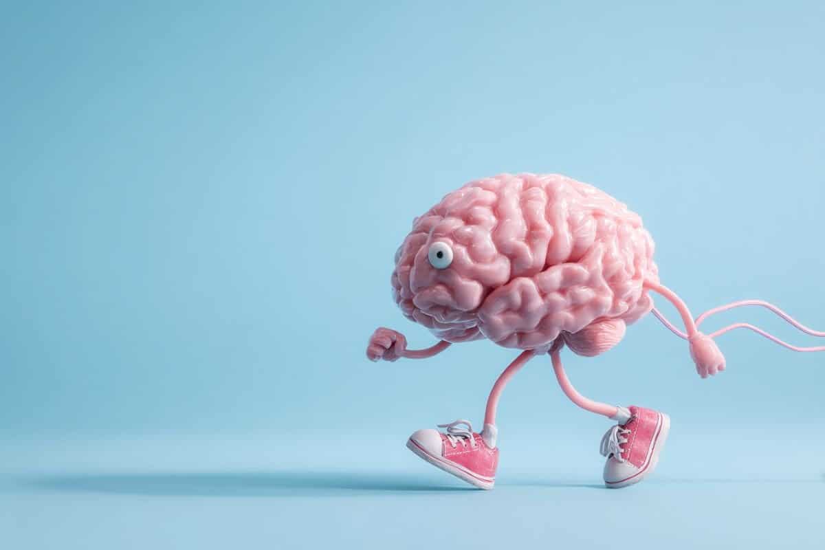 This shows a cartoon brain in running shoes.