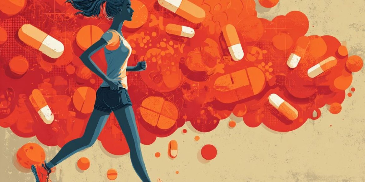 This shows a woman running and pills.
