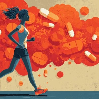 This shows a woman running and pills.