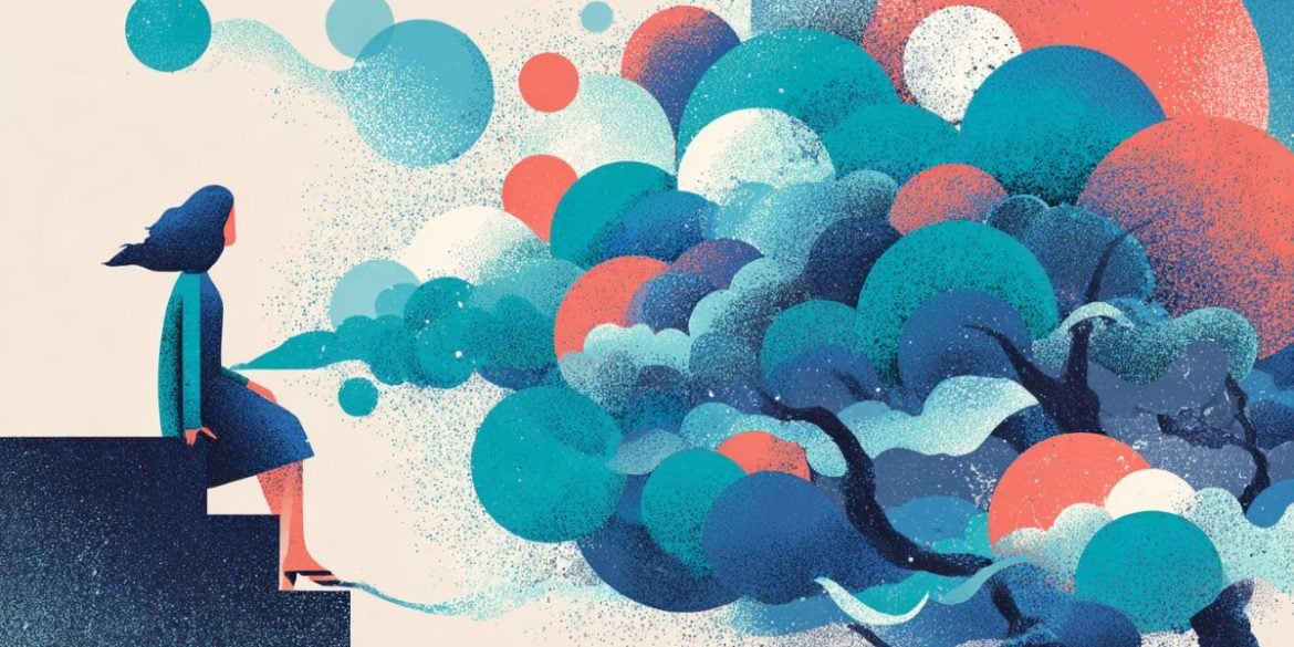 This shows a woman looking at a brain like tree.