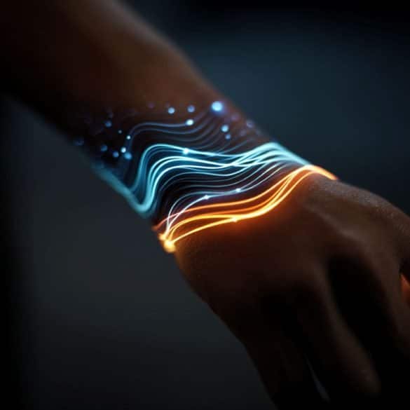 This shows glowing lights around a wrist, symbolizing haptic feedback.