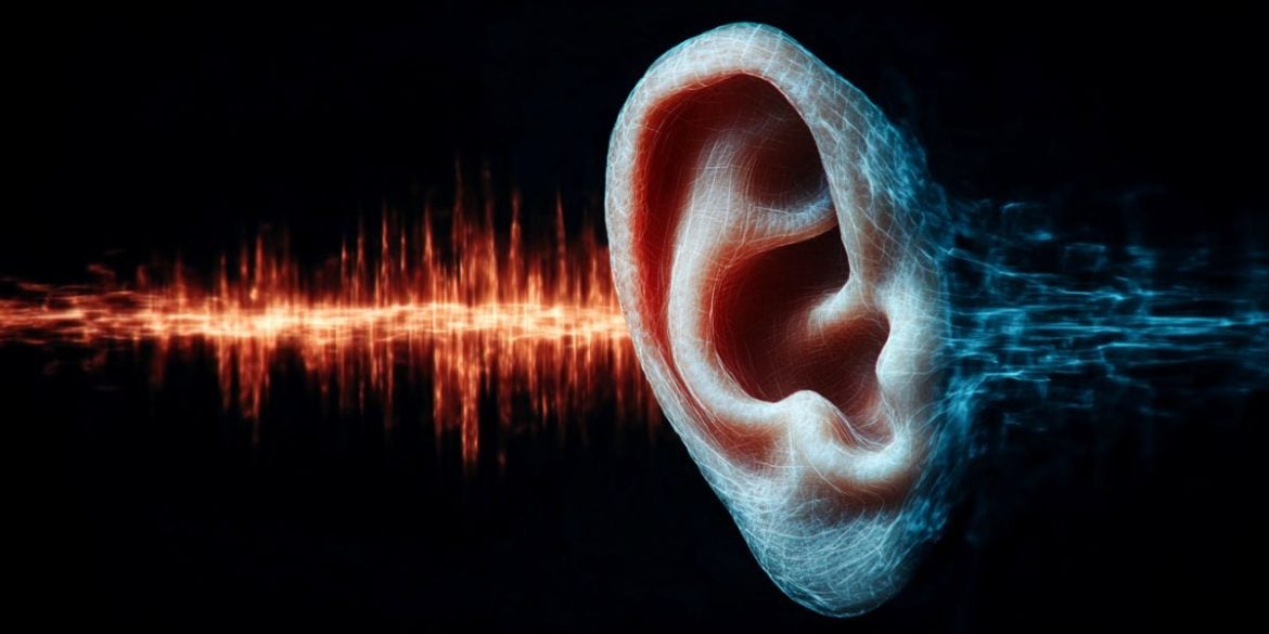 This shows a ear and sound waves.