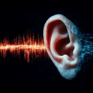 This shows a ear and sound waves.